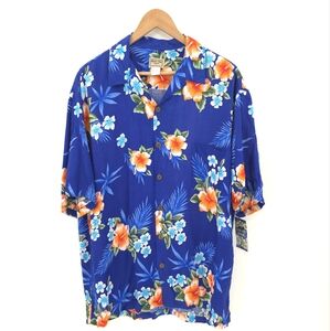 Aloha Hut Hawaii Button Front Shirt Short Sleeve Rayon Hibiscus Vacation NWT